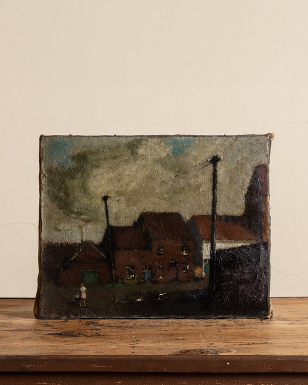 Dark French Countryside Oil Painting on Jute, Early 1900's - Lone Fox
