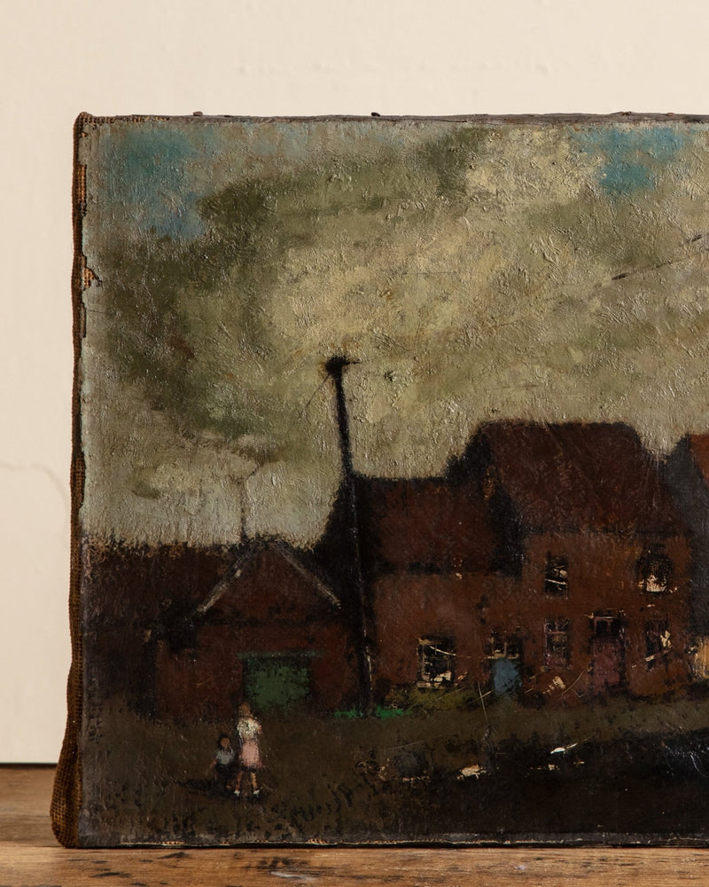 Dark French Countryside Oil Painting on Jute, Early 1900's - Lone Fox