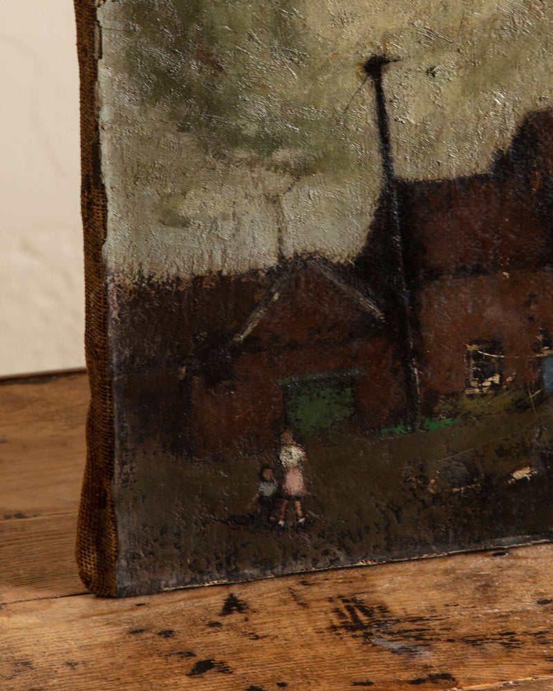 Dark French Countryside Oil Painting on Jute, Early 1900's - Lone Fox