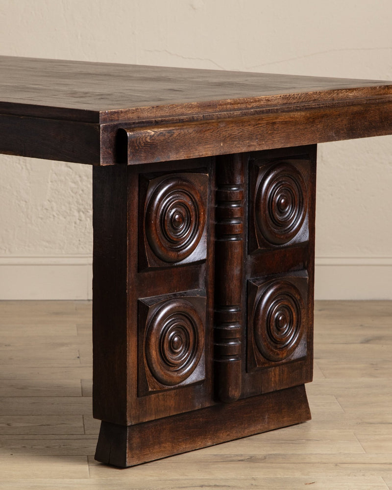 Dark Oak Expandable Dining Table, Manner of Charles Dudouyt, France, 1940's - Lone Fox