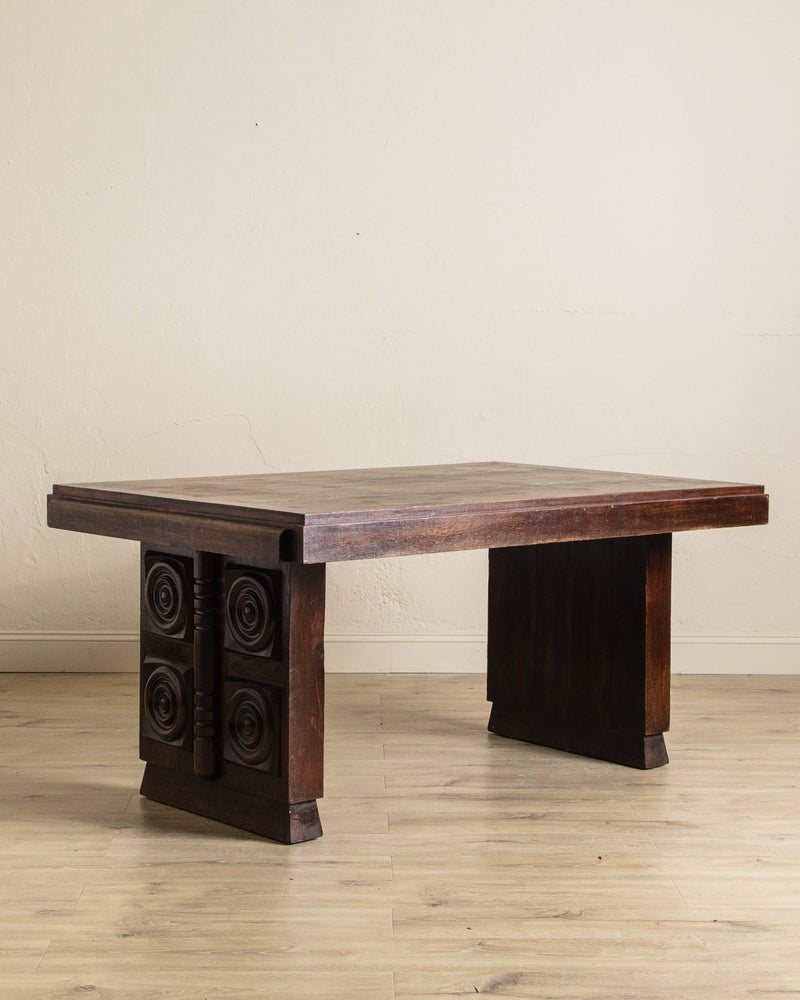 Dark Oak Expandable Dining Table, Manner of Charles Dudouyt, France, 1940's - Lone Fox