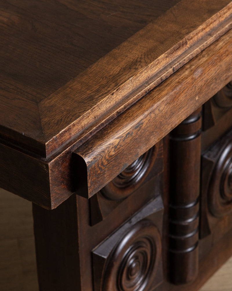 Dark Oak Expandable Dining Table, Manner of Charles Dudouyt, France, 1940's - Lone Fox