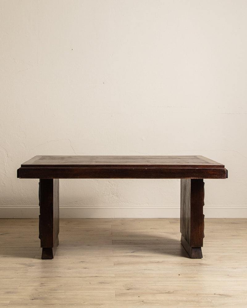 Dark Oak Expandable Dining Table, Manner of Charles Dudouyt, France, 1940's - Lone Fox