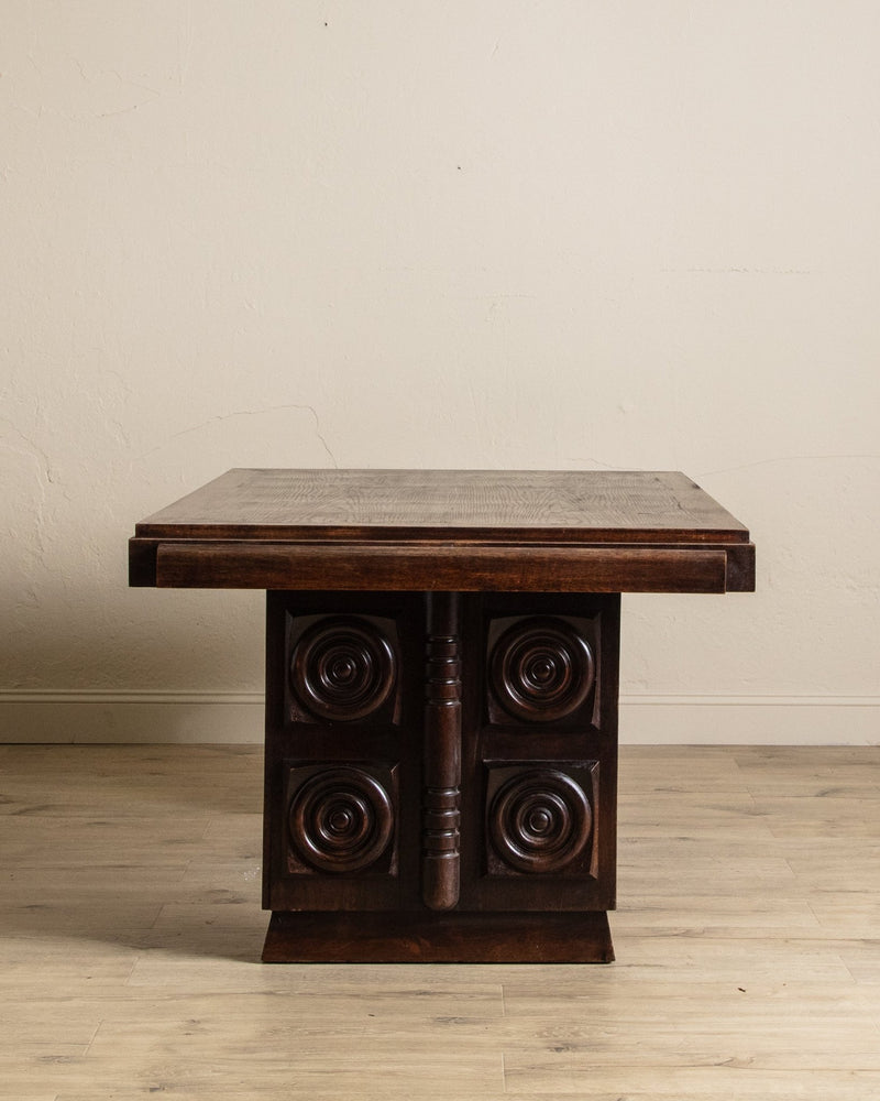 Dark Oak Expandable Dining Table, Manner of Charles Dudouyt, France, 1940's - Lone Fox
