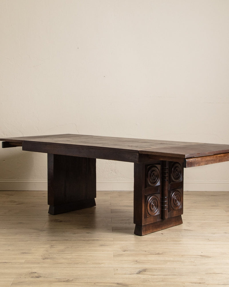Dark Oak Expandable Dining Table, Manner of Charles Dudouyt, France, 1940's - Lone Fox