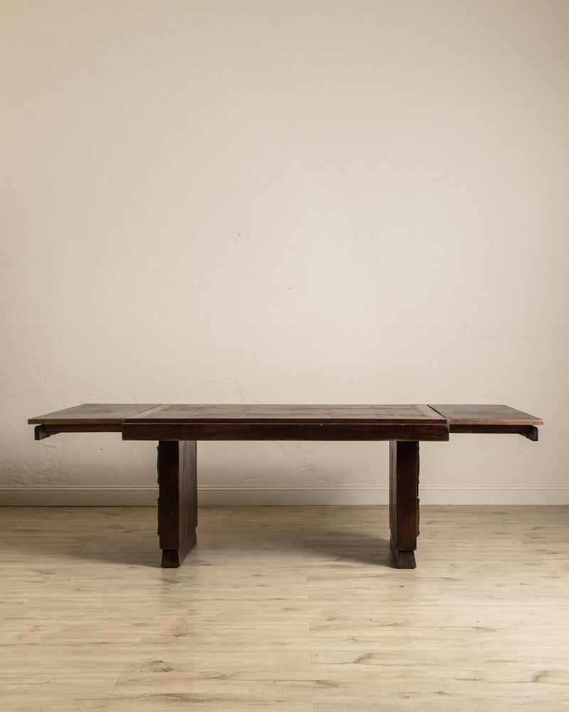 Dark Oak Expandable Dining Table, Manner of Charles Dudouyt, France, 1940's - Lone Fox