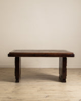 Dark Oak Expandable Dining Table, Manner of Charles Dudouyt, France, 1940's - Lone Fox