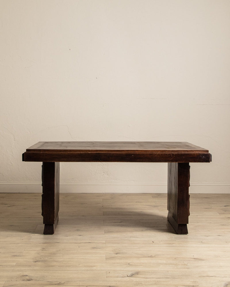 Dark Oak Expandable Dining Table, Manner of Charles Dudouyt, France, 1940's - Lone Fox