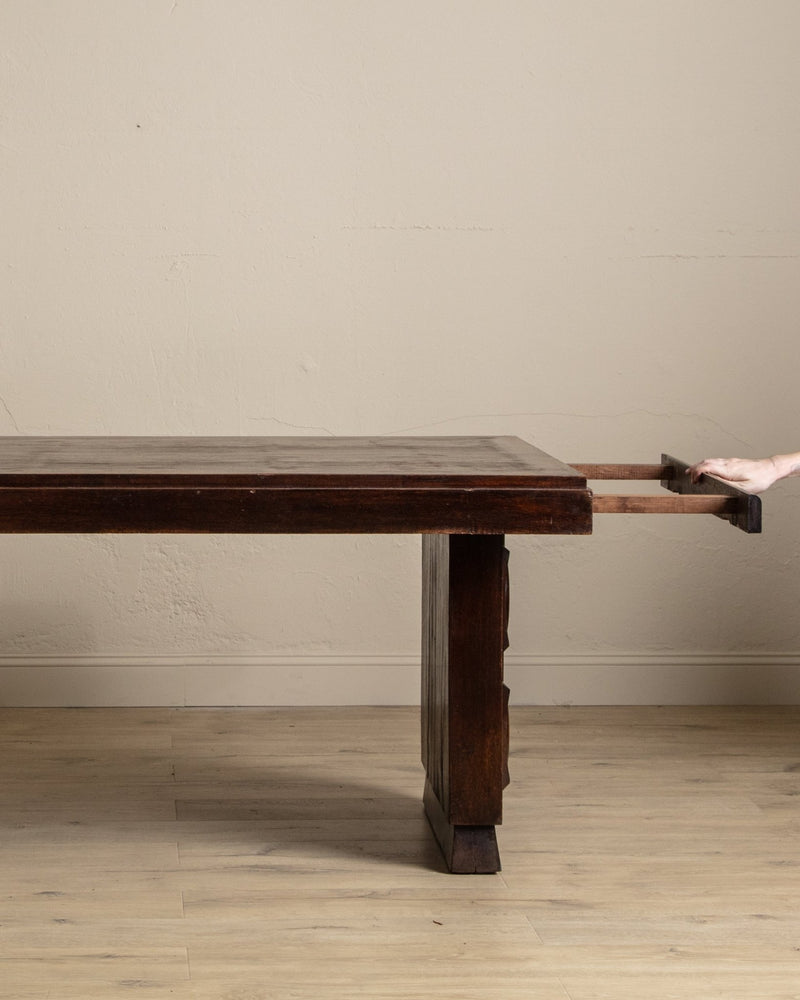 Dark Oak Expandable Dining Table, Manner of Charles Dudouyt, France, 1940's - Lone Fox