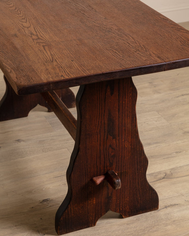 Dark Oak Trestle Base Dining Table - Lone Fox