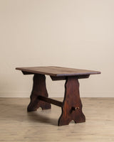 Dark Oak Trestle Base Dining Table - Lone Fox