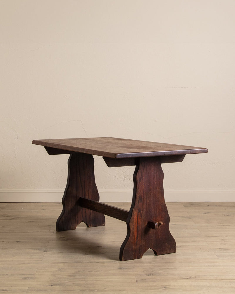 Dark Oak Trestle Base Dining Table - Lone Fox