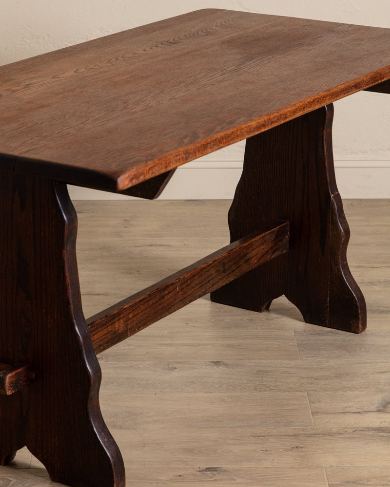 Dark Oak Trestle Base Dining Table - Lone Fox