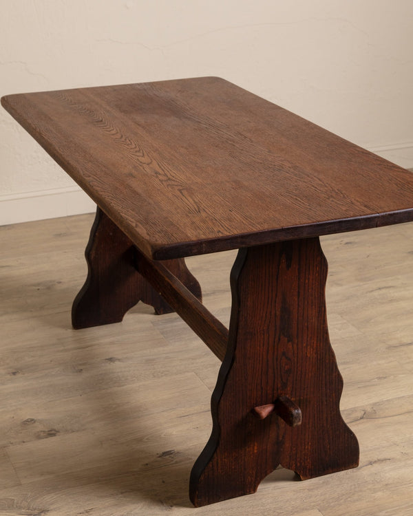 Dark Oak Trestle Base Dining Table - Lone Fox