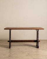 Dark Oak Trestle Base Dining Table - Lone Fox