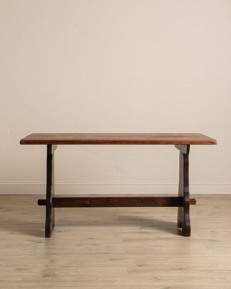 Dark Oak Trestle Base Dining Table - Lone Fox