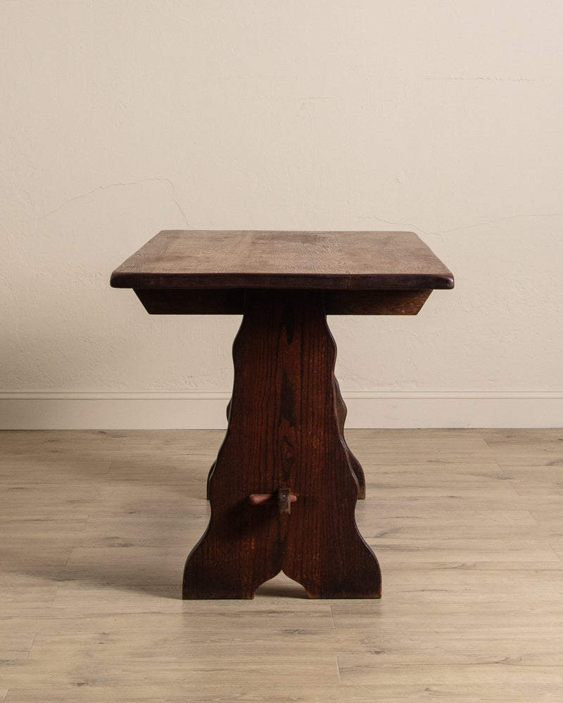 Dark Oak Trestle Base Dining Table - Lone Fox