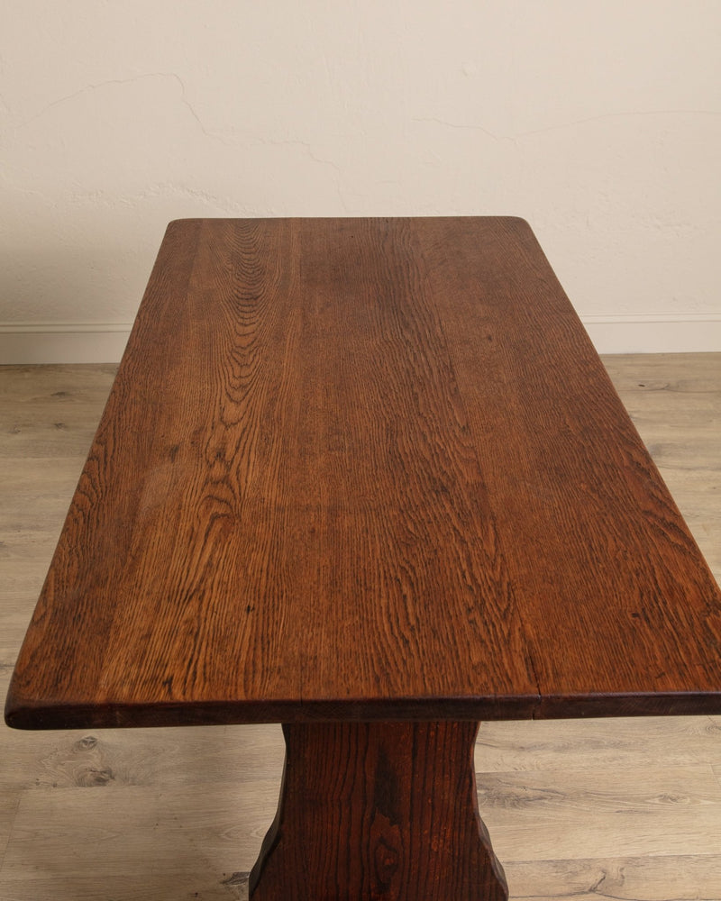 Dark Oak Trestle Base Dining Table - Lone Fox