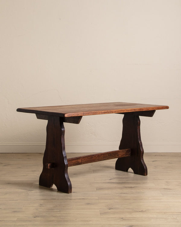 Dark Oak Trestle Base Dining Table - Lone Fox