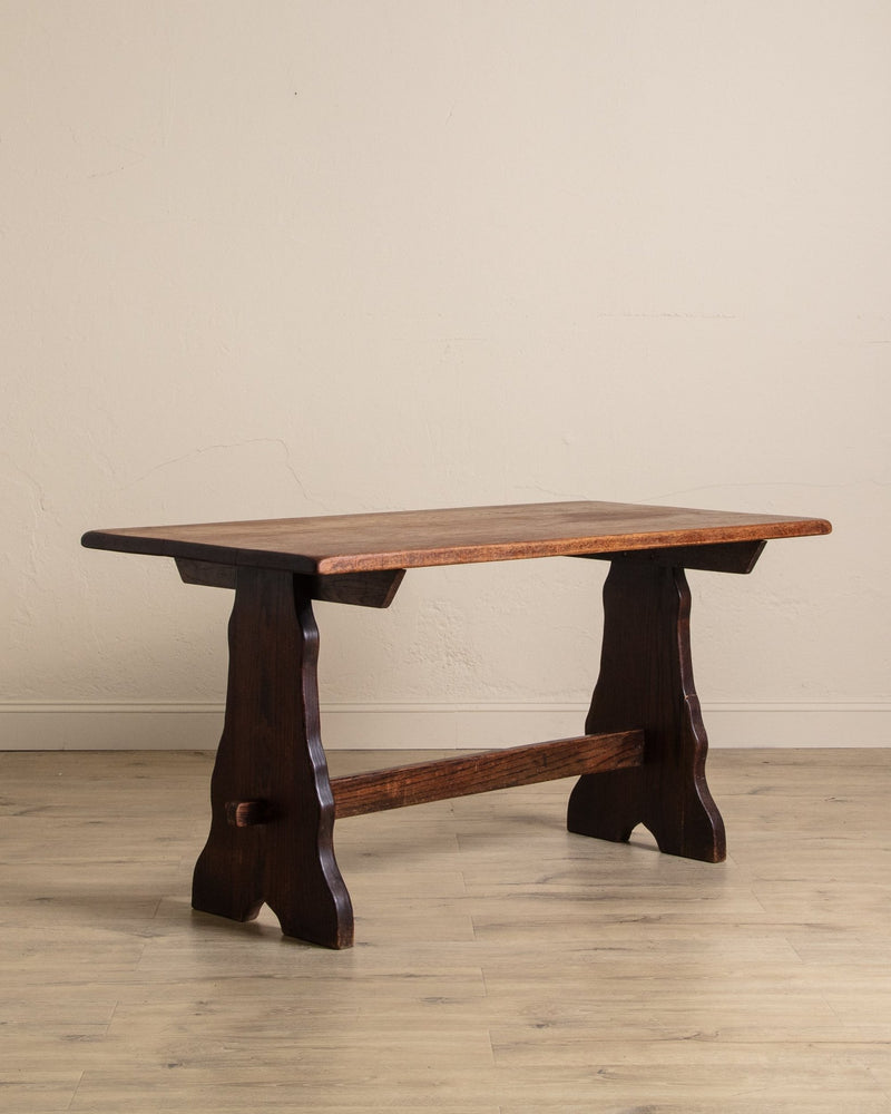Dark Oak Trestle Base Dining Table - Lone Fox