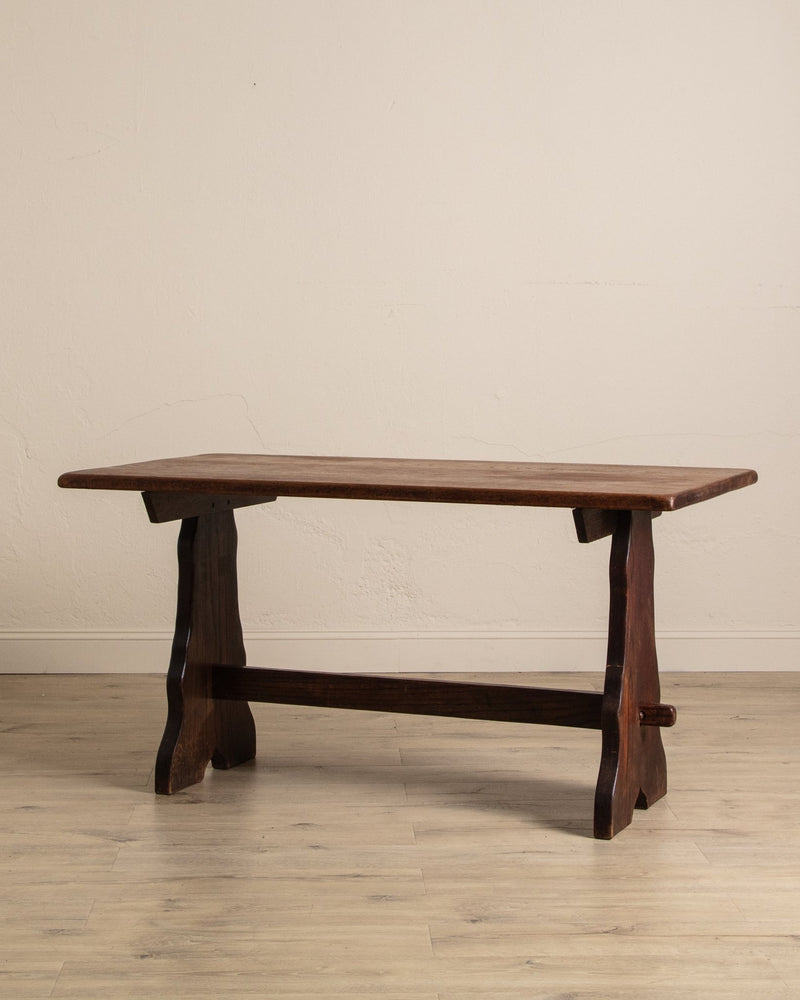 Dark Oak Trestle Base Dining Table - Lone Fox