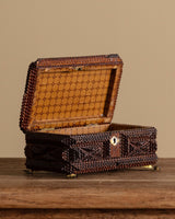 Dark Wood Tramp Art Box w/ Round Mirror, United States, 19th Century - Lone Fox