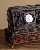 Dark Wood Tramp Art Box w/ Round Mirror, United States, 19th Century - Lone Fox