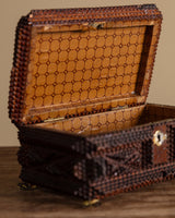 Dark Wood Tramp Art Box w/ Round Mirror, United States, 19th Century - Lone Fox