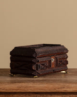 Dark Wood Tramp Art Box w/ Round Mirror, United States, 19th Century - Lone Fox