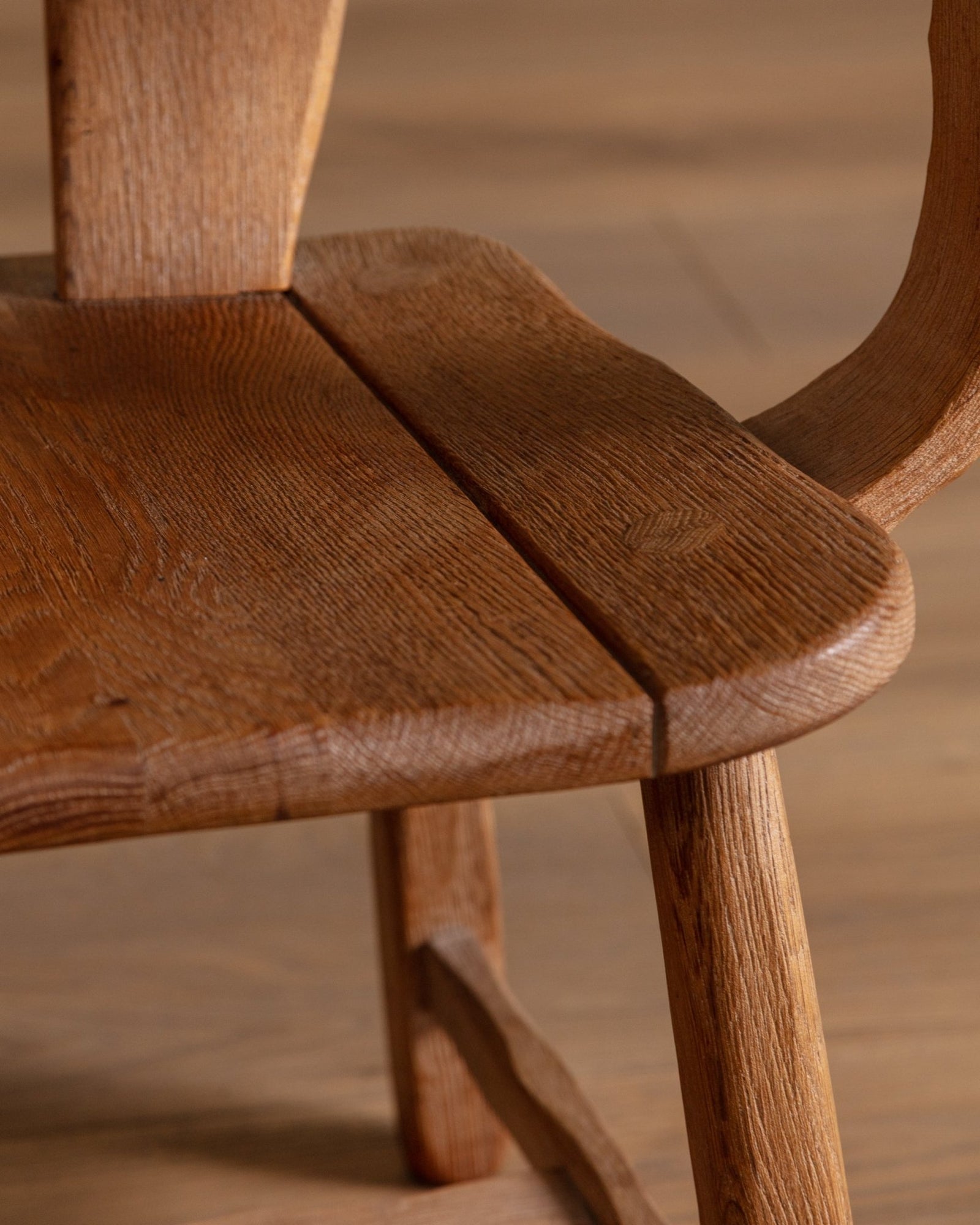 De Puydt Brutalist Oak Dining Chairs, Belgium, 1970s (5 Available