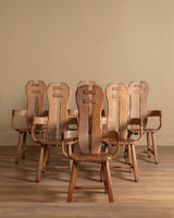 De Puydt Brutalist Oak Dining Chairs, Belgium, 1970s (Set of 6) - Lone Fox
