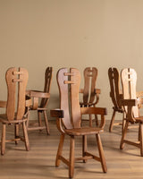 De Puydt Brutalist Oak Dining Chairs, Belgium, 1970s (Set of 6) - Lone Fox