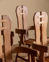 De Puydt Brutalist Oak Dining Chairs, Belgium, 1970s (Set of 6) - Lone Fox