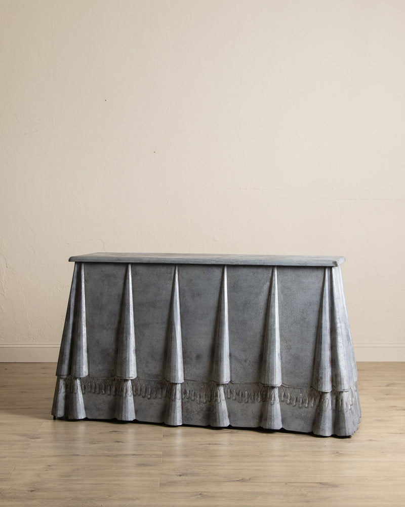 Draped Metal Console Table w/ Hand Painted Tassels, 1950's - Lone Fox