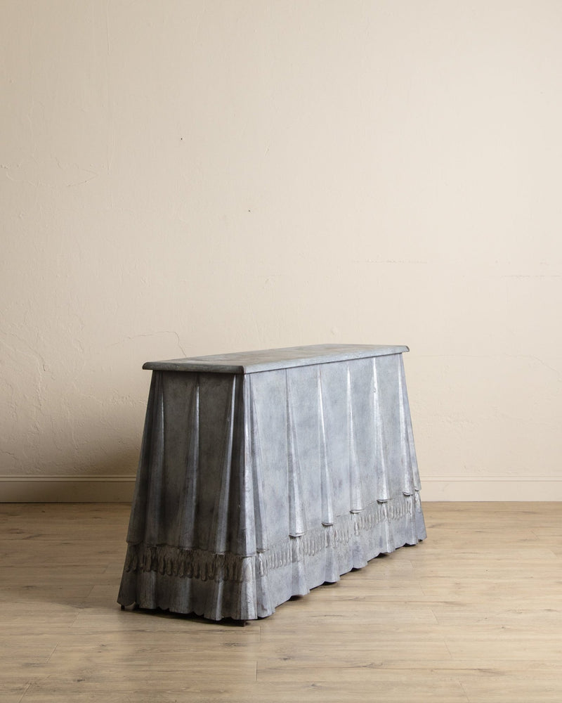 Draped Metal Console Table w/ Hand Painted Tassels, 1950's - Lone Fox