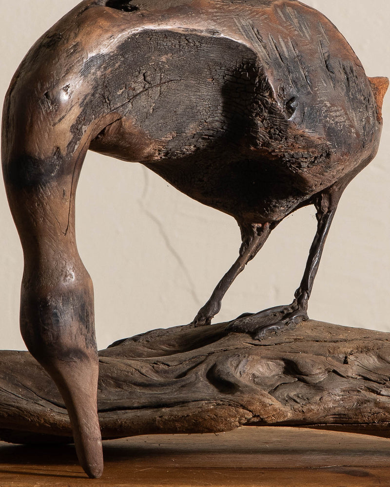 Driftwood Carved Duck Sculpture w/ Forged Feet - Lone Fox