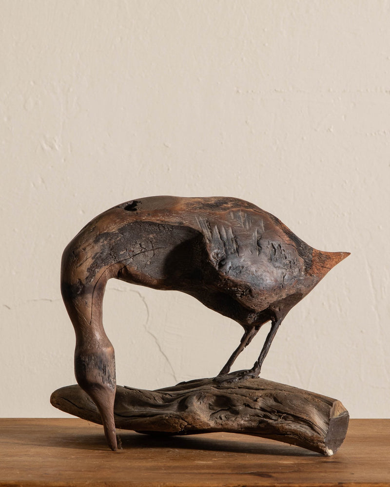 Driftwood Carved Duck Sculpture w/ Forged Feet - Lone Fox