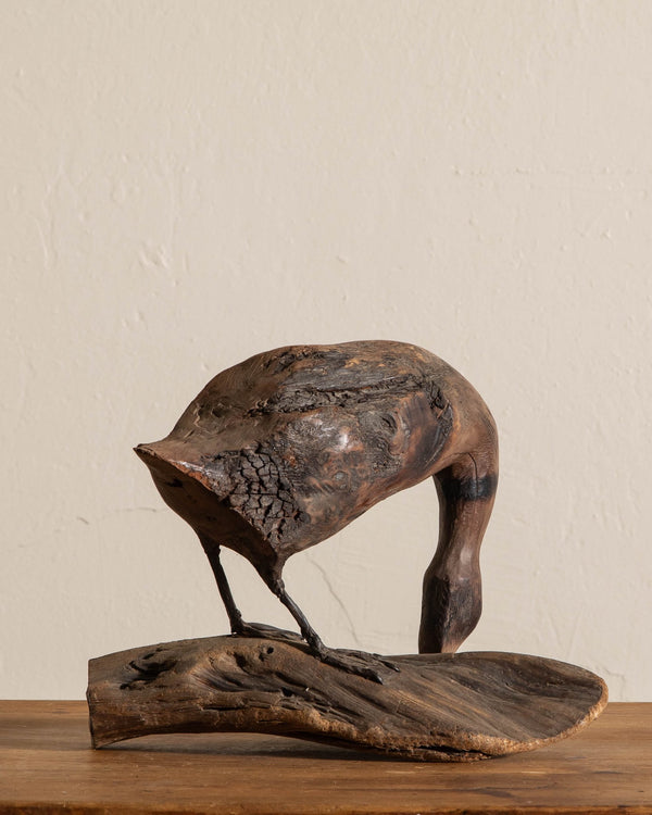 Driftwood Carved Duck Sculpture w/ Forged Feet - Lone Fox