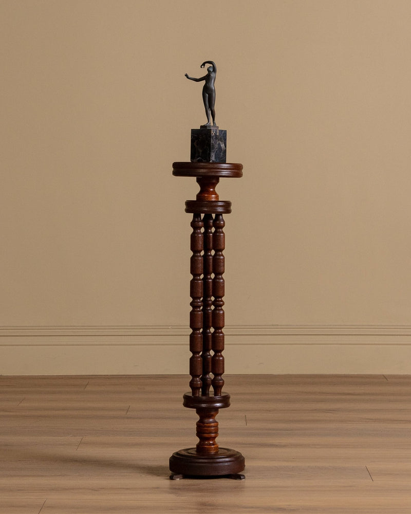 Dutch Art Deco Turned Oak Pedestal Plant Stand, Netherlands, 1930s
