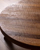 Dutch Brutalist Oak 42" Round Coffee Table, Netherlands, 1970s - Lone Fox