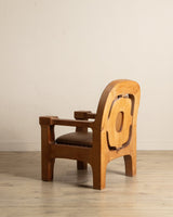 Dutch Brutalist Oak & Leather Lounge Chair, 1970's - Lone Fox