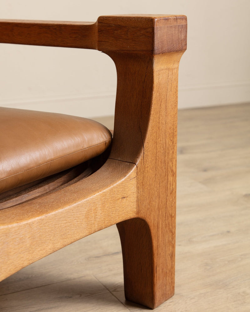 Dutch Brutalist Oak & Leather Lounge Chair, 1970's - Lone Fox
