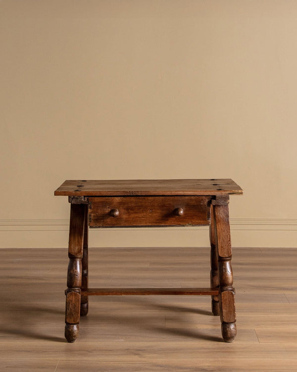 Dutch Oak Side Table w/ Iron Nailheads, 1930's - Lone Fox