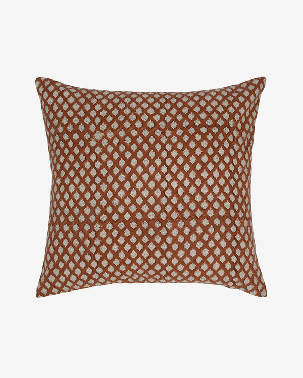 Rust Hand Block Floral Pillow Cover