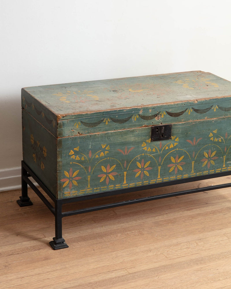 Early 19th Century American Painted Trunk on Iron Stand - Lone Fox
