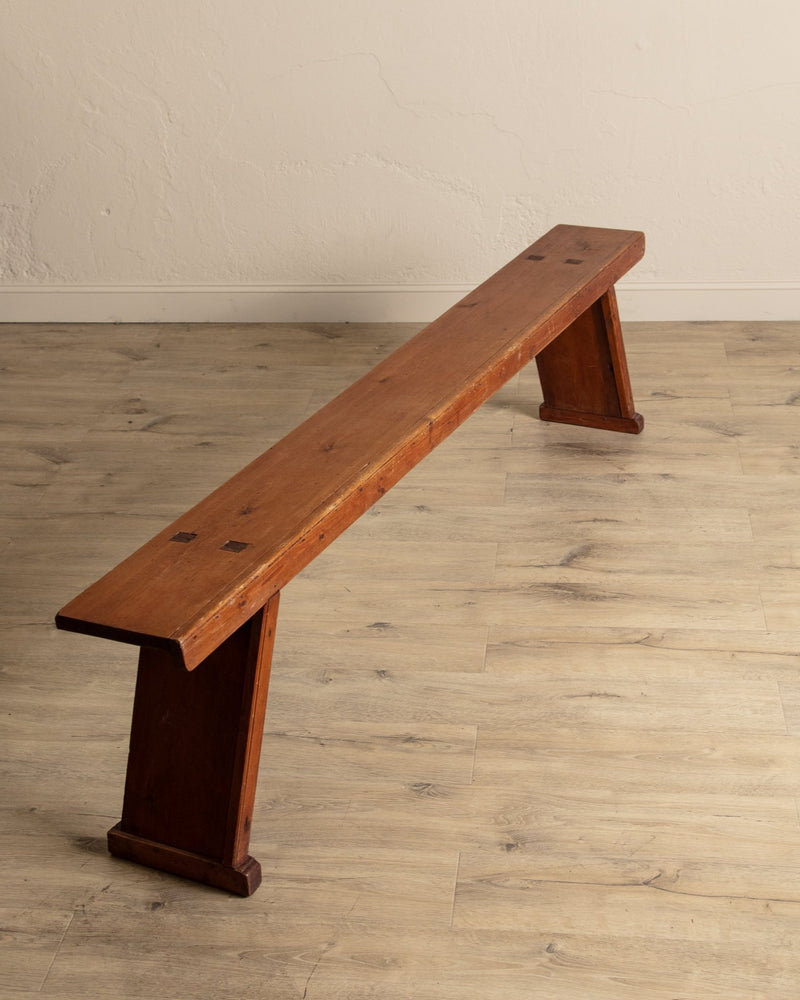 Early 20th Century Rustic Pine 87" Tennoned Bench, Sweden - Lone Fox