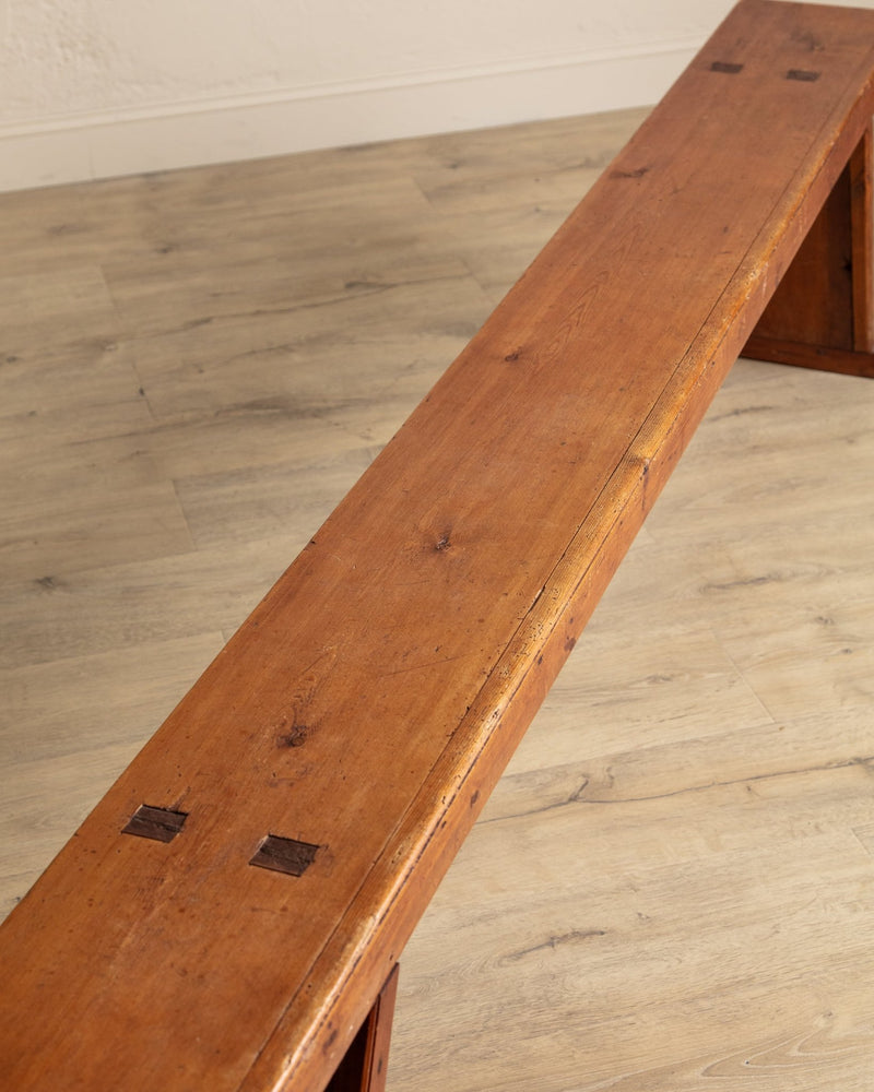 Early 20th Century Rustic Pine 87" Tennoned Bench, Sweden - Lone Fox