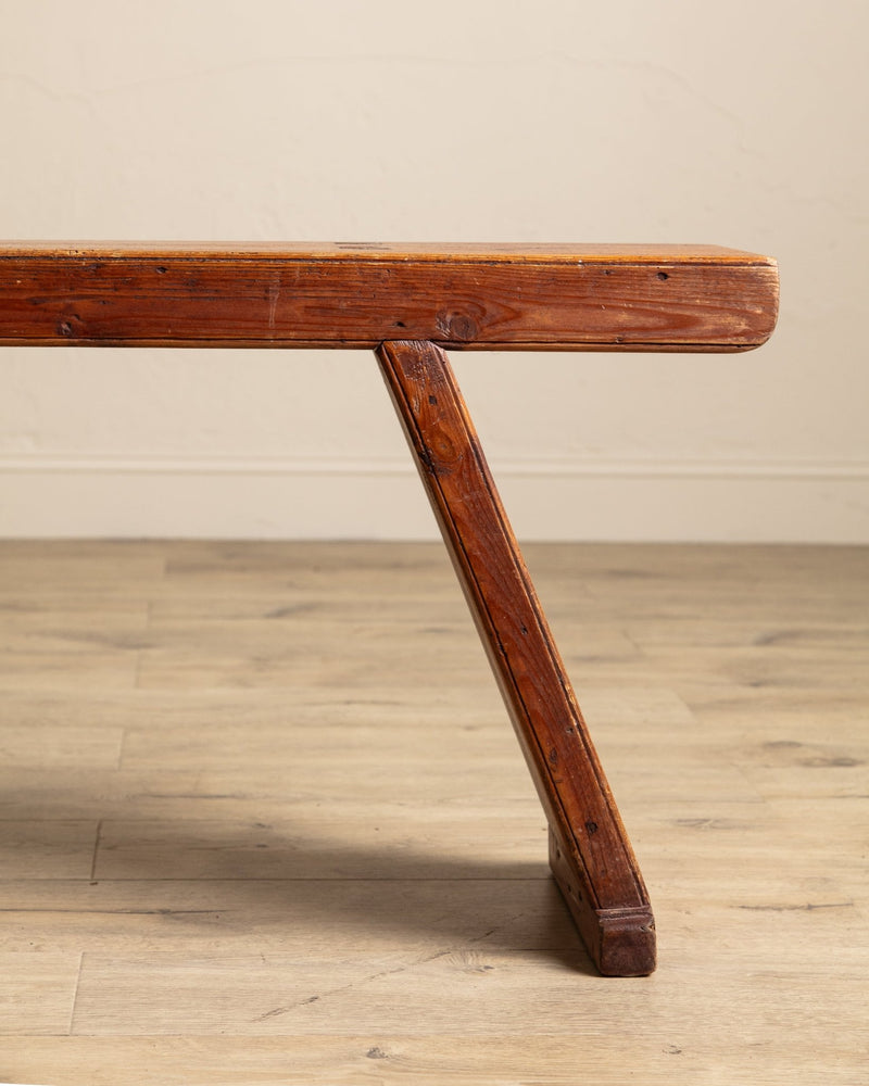 Early 20th Century Rustic Pine 87" Tennoned Bench, Sweden - Lone Fox