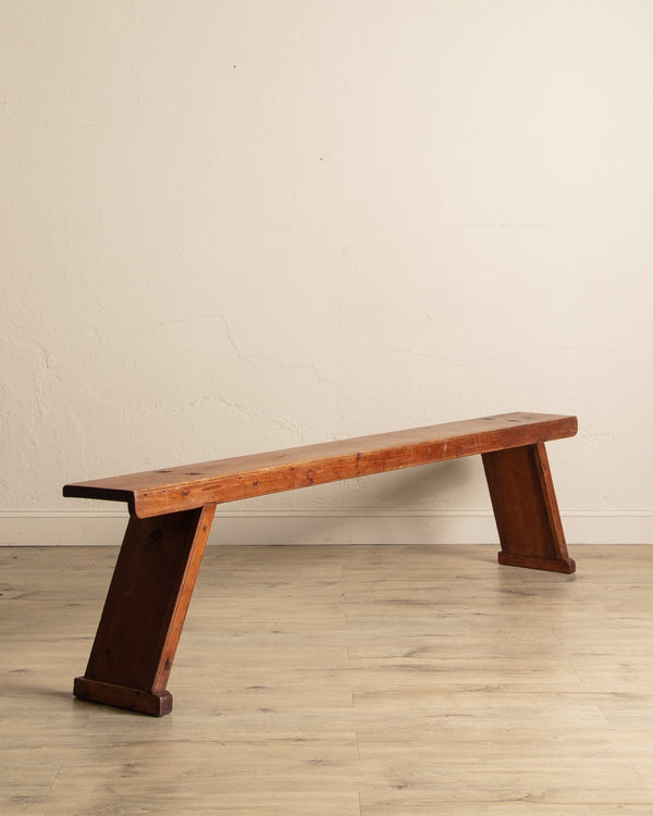Early 20th Century Rustic Pine 87" Tennoned Bench, Sweden - Lone Fox