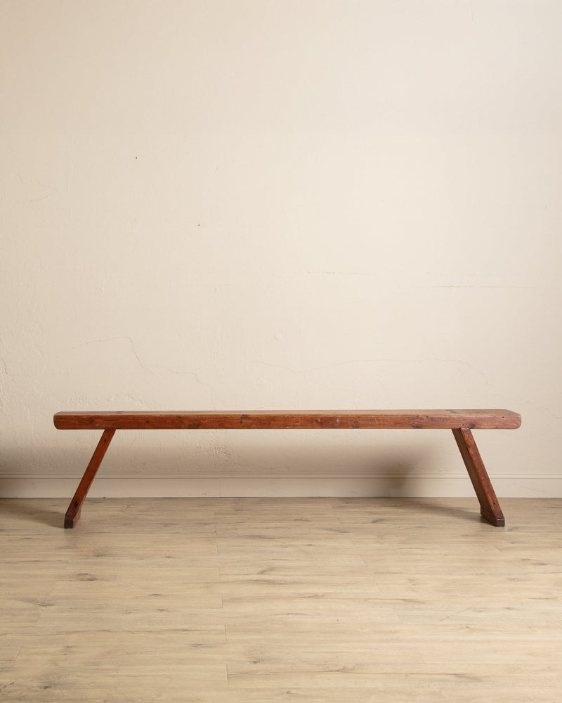 Early 20th Century Rustic Pine 87" Tennoned Bench, Sweden - Lone Fox